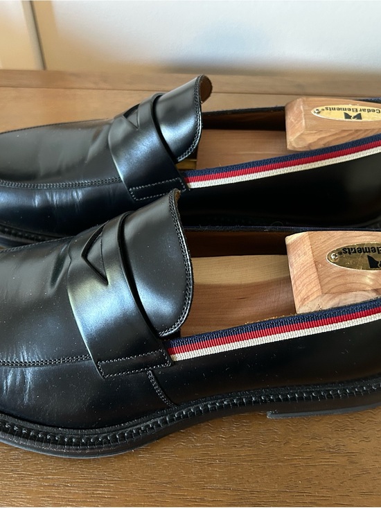 Gucci Black Leather Penny Loafers with Red-White-Blue Trim main image 4